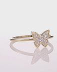 14K Yellow Gold Lab Diamond Butterfly Ring, 0.12ctw