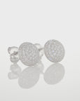 Sterling Silver CZ Large Flower Round Stud Earrings