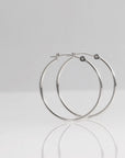 14K White Gold Thin Classic Hoop Earrings, 1mm