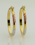 Sterling Silver Tri-Color Diamond-Cut Hoop Earrings