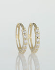 14K Gold Huggie Hoop Earrings, Single Row CZ Hoops, 12.5mm