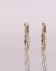 10K Yellow Gold Oval Bamboo Hoop Earrings
