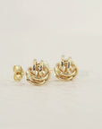 14k Gold Love Knot Stud Earrings with Hand Engraved Diamond Cuts, 9mm, Pushback Studs