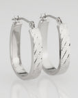 14K White Gold U-Shape Hoop Earrings, "Tornado" Diamond-Cut Pattern