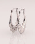 Sterling Silver Diamond-Cut Oval Croissant Hoop Earrings, Hand Engraved Design