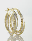 10K Gold Two-Tone Spiral Oval Hoop Earrings, Italian Design