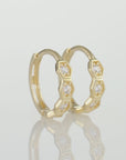 Solid 14K Yellow Gold Hexagon Huggie Hoop Earrings, Single Row CZ Hoops, 12mm