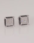 Sterling Silver Black & White CZ Studs, Square Zirconia Earrings, Screwback