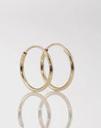 10K Yellow Gold Round Endless Hoop Earrings, 1mm