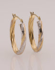 10K Gold Two-Tone Spiral Diamond-Cut Oval Hoop Earrings