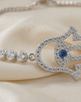 Sterling Silver Hamsa WIth Evil Eye Adjustable Bracelet