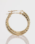 14K Yellow Gold "X Pattern" Diamond-Cut Hoop Earrings