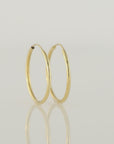 14K Yellow Gold Round Endless Hoop Earrings, 1.3mm Thin