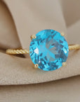 14K Yellow Gold Brilliant-Cut Round Swiss Blue Topaz Gemstone Ring