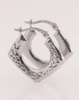 Sterling Silver Diamond-Cut Square Hoop Earrings, Hand Engraved Design