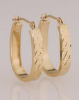 14K Yellow Gold Diamond-Cut U-Shape Oval Hoop Earrings