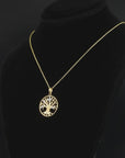14K Yellow Gold Lab Diamond Tree Of Life Pendant Necklace, 0.10ctw