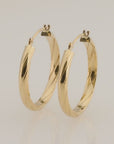 10K Yellow Gold Round Spiral Diamond-Cut Hoop Earrings