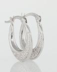 Sterling Silver Greek Key Design Oval Hoop Earrings, 18mm