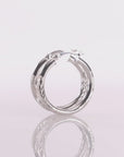 Sterling Silver Round Hoop Earrings, Floral Diamond-Cut Design
