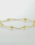 Sterling Silver Gold Plated Diamond-Cut Oval Bead Bracelet