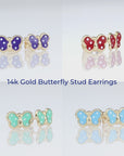 14K Yellow Gold Butterfly Poke-A-Dot Enamel Studs, Pushback