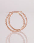 14K Rose Gold Hoop Earrings, Diamond-Cut X-Pattern Design
