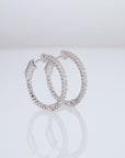 14K White Gold Natural Diamond Hoop Earrings, 1.02ctw