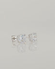 14k White Gold Classic Solitaire Cubic Zirconia Stud Earrings, Pushback