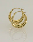 10K Yellow Gold Alligator Textured Pattern Hoop Earrings, 19mm