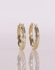 14k Yellow Gold "X Pattern" Diamond-Cut Oval Hoop Earrings