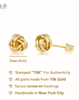 10k Gold Polished Love Knot Stud Earrings with Screwbacks, 7mm