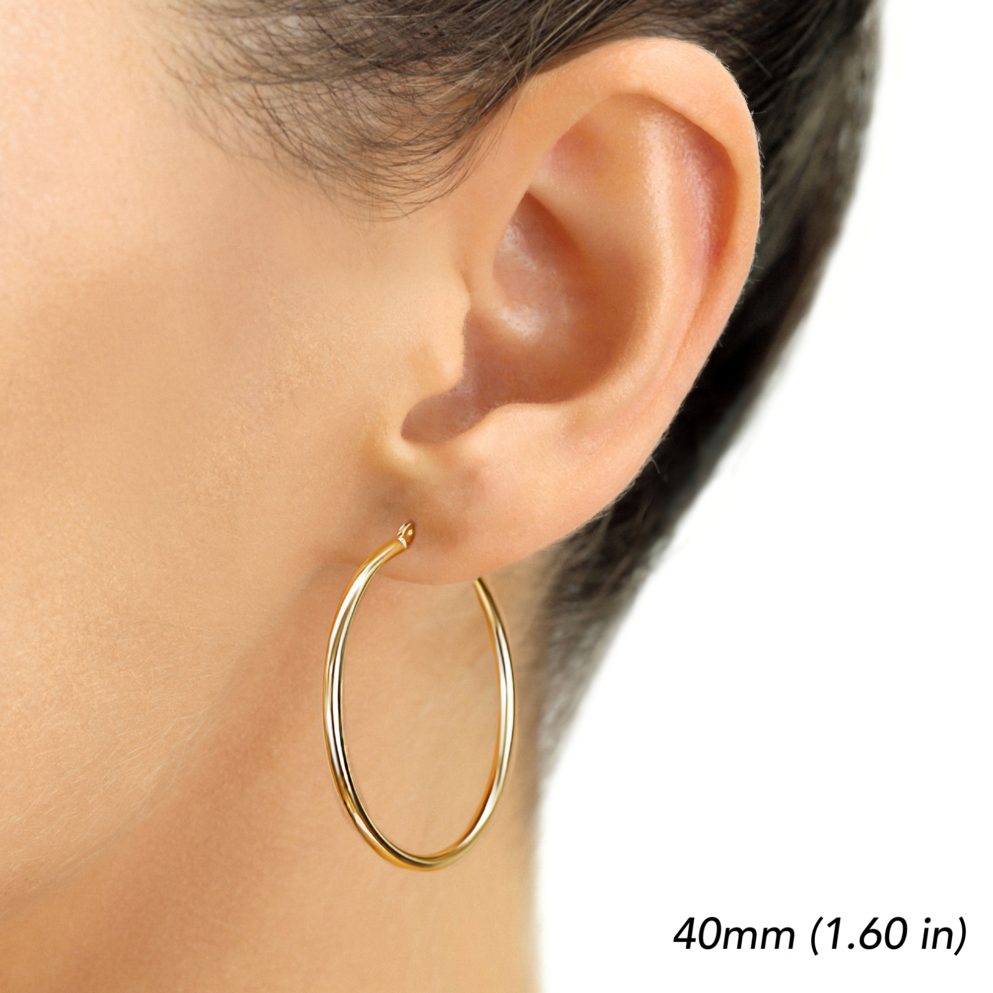 10K Yellow Gold Classic Round Hoop Earrings, 2mm Thin, All Sizes Available