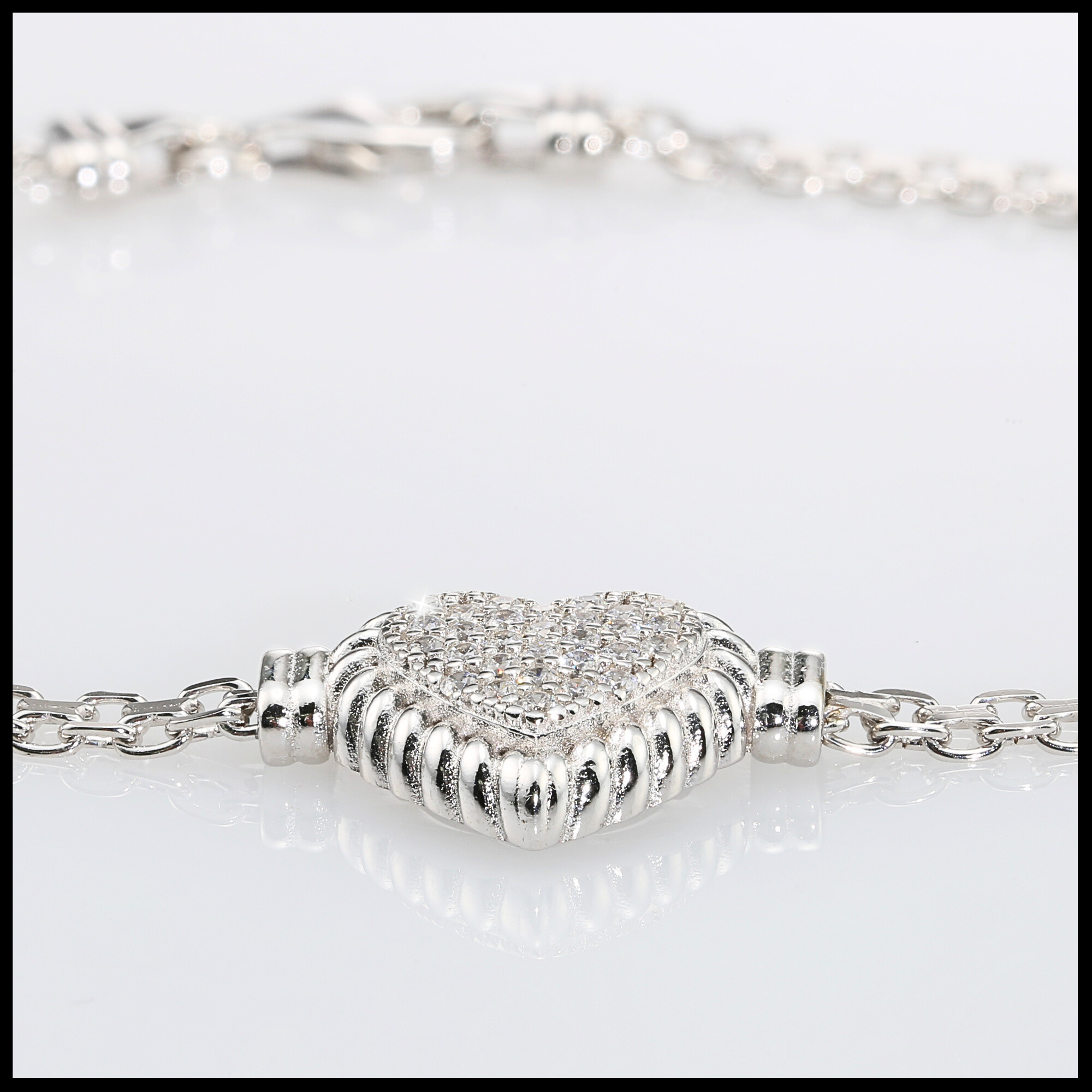 CZ Heart Bracelet, Italian Handmade Love Style Jewelry in Sterling Silver