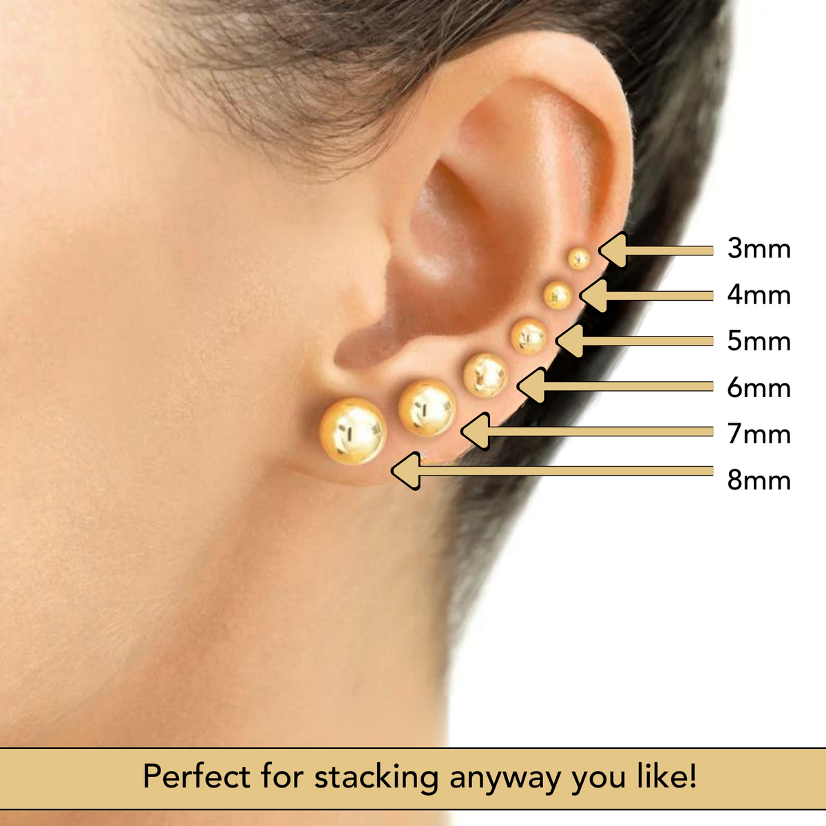 14k Yellow Gold Classic Ball Stud Earrings, Screwback