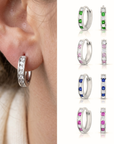 Sterling Silver CZ Birthstone Huggie Hoop Earrings, 13mm