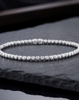 Sterling Silver Diamond-Cut "Tiger" Bead Stretch Bracelet