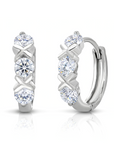 Sterling Silver XO Hoop Huggie Earrings With Cubic Zirconia Stones, 13mm