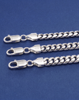 Sterling Silver Miami Cuban Chain Necklace, Strong Lobster Lock