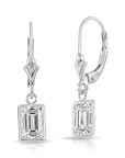 14K Gold Natural White Topaz Emerald-Cut Gemstone Drop Earrings