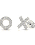 14k White Gold XO Stud Earrings, Screwback