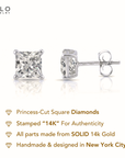 14K White Gold Princess-Cut Lab Diamond Studs, Pushback
