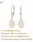 14K White Gold French-back Ball Dangle Earrings