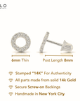 14k White Gold XO Stud Earrings, Screwback