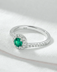 Sterling Silver Green Emerald CZ Halo Ring