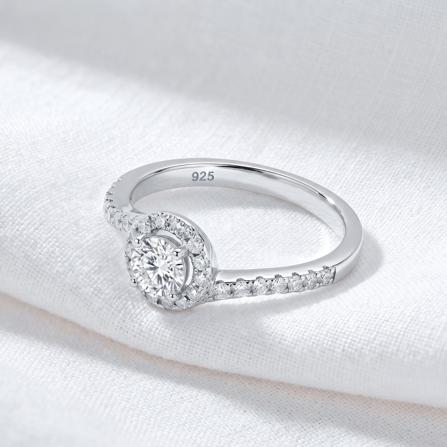 Sterling Silver CZ Halo Engagement Ring