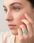 14K Yellow Gold Brilliant-Cut Round Sky Blue Topaz Gemstone Ring