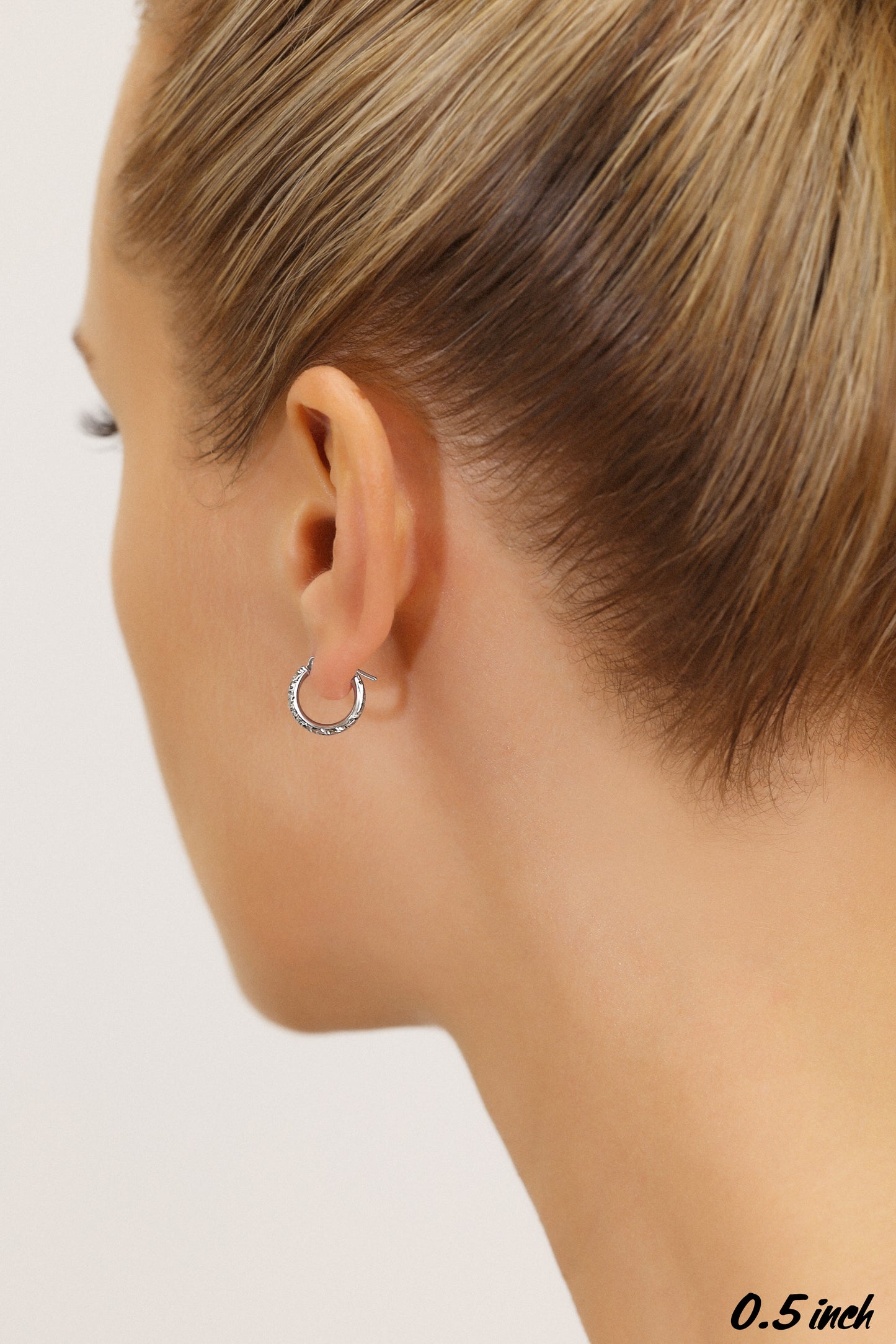 14k Gold Tornado Diamond Cut Hoop Earrings, 0.5 inch