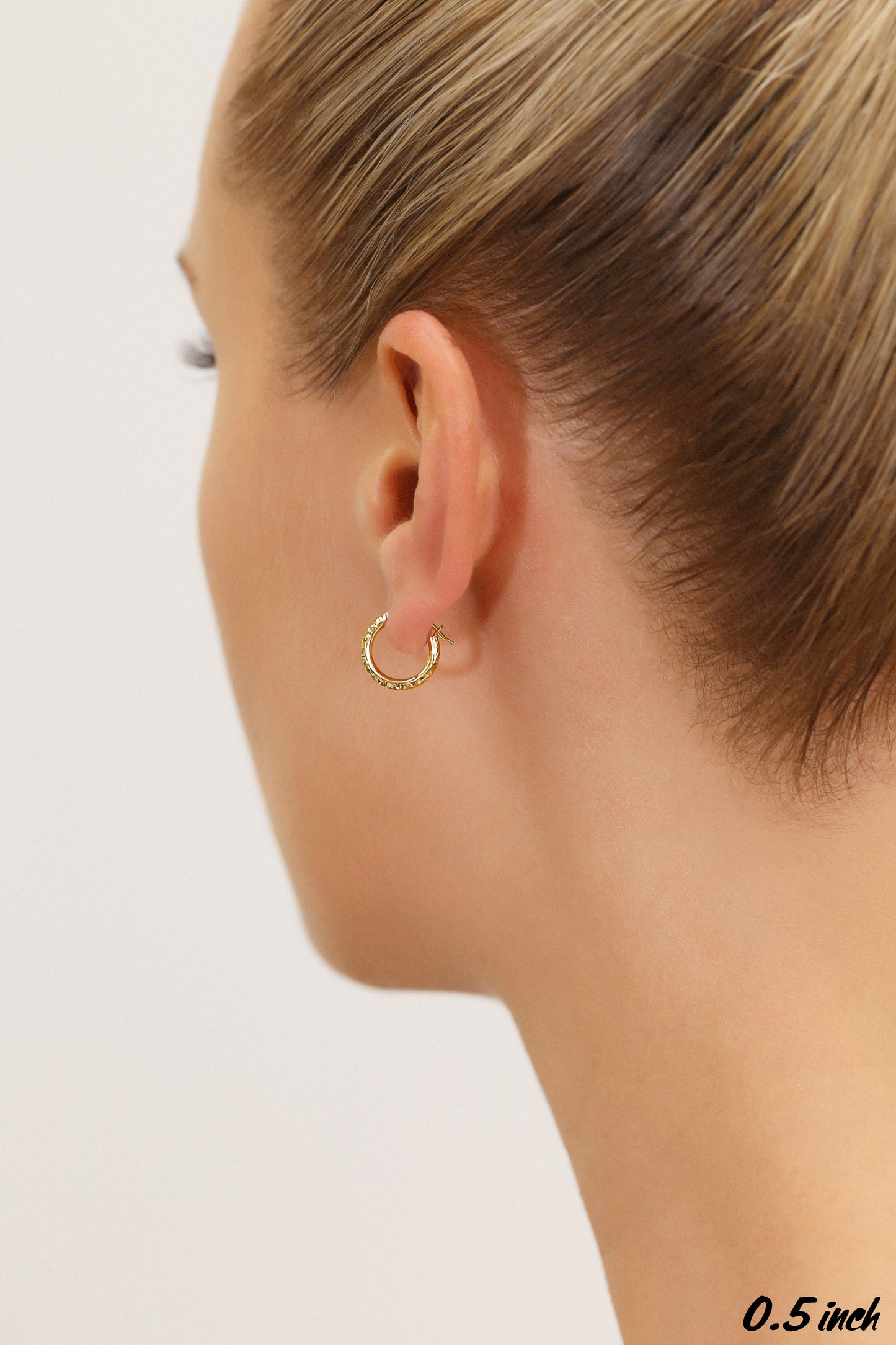 14k Gold Tornado Diamond Cut Hoop Earrings, 0.5 inch