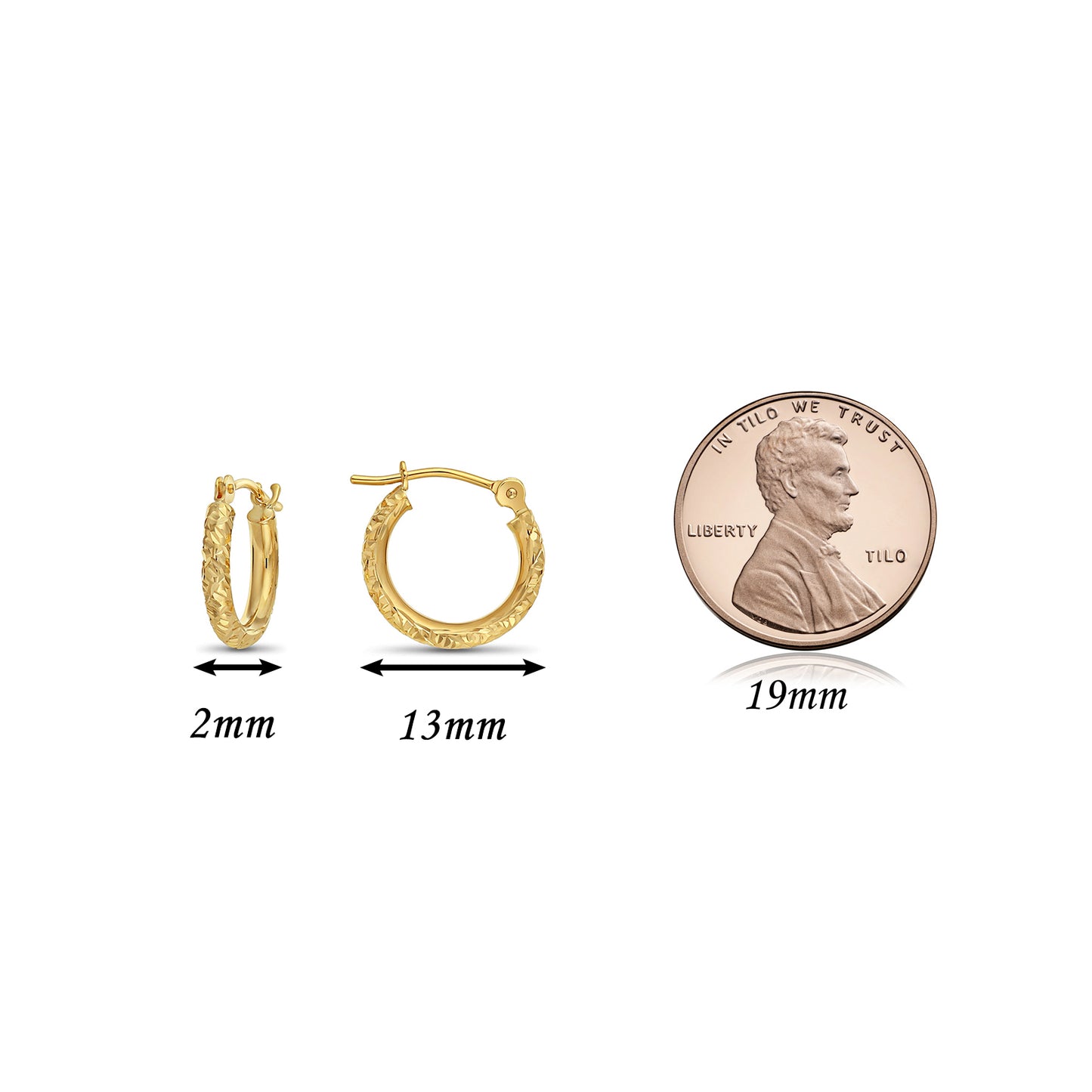 14k Gold Tornado Diamond Cut Hoop Earrings, 0.5 inch